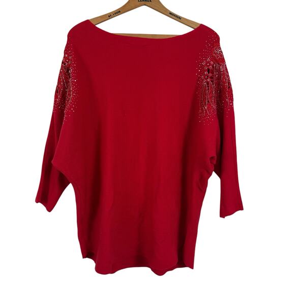Liv Milano Women Embellished Red Sweater Size Large Rhinestones Glam Party Event - Picture 3 of 5